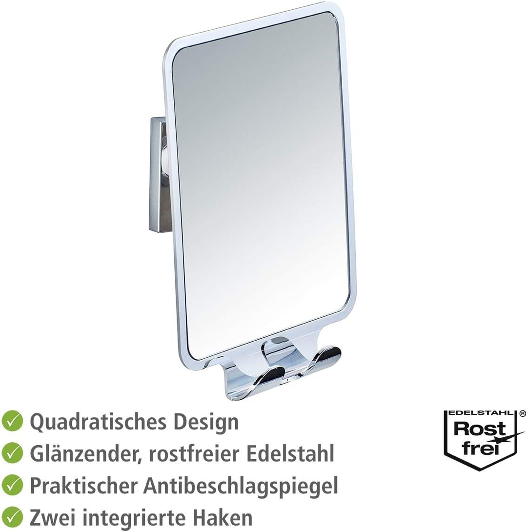 WENKO Vacuum-Loc Antibeschlag-Spiegel Quadro, Dusch Kosmetik-Spiegel mit 2 Haken, Befestigen ohne Bo