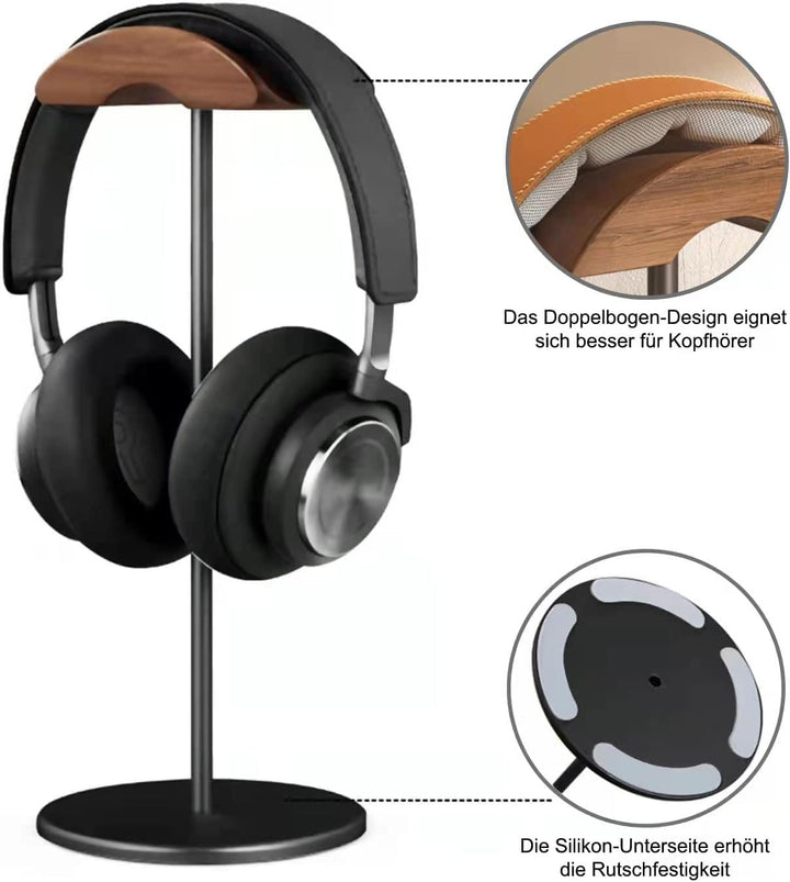 Kopfhörer Ständer mit 6.5cm Breiter Kopfstütze aus Nussbaum,Headset Halterung Abnehmbare Headset Stä