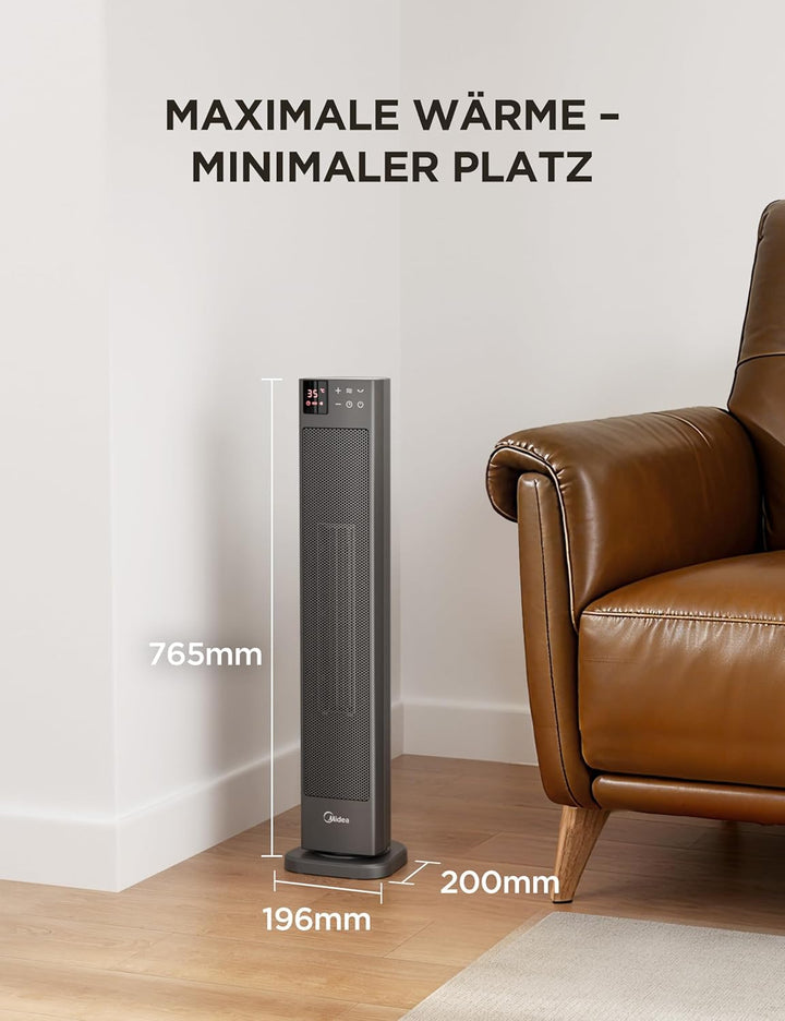 Midea Elektroheizung Keramik 2000W mit Thermostat, 3 Modi 24h-Timer, Überhitzungs- & Kippschutz, Sof