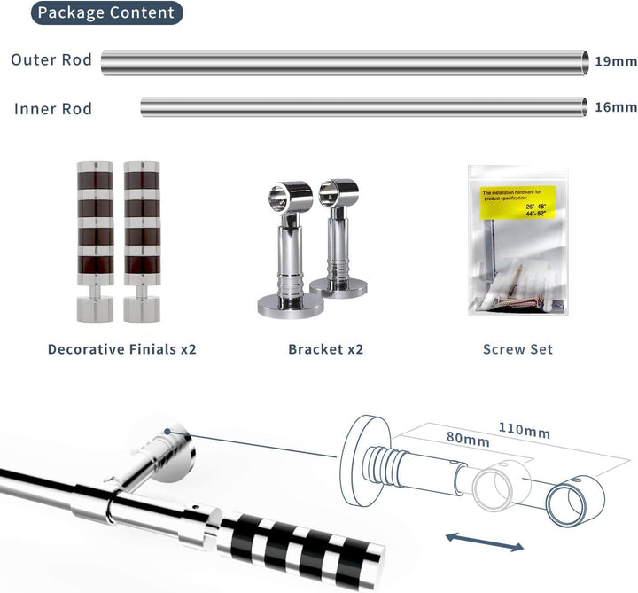 Gcurtain Vorhangstangen Set Metallstange Standard Durchmesser 5/8"-3/4"(16-19 mm) Einstellbar Hochbe