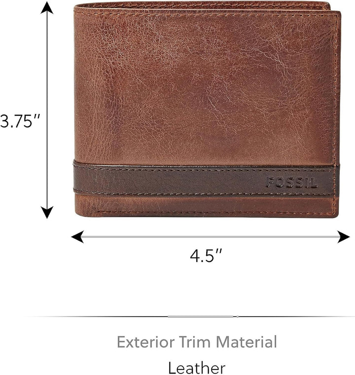 Fossil Herren Leder Bifold Geldbörse mit Münzfach für Männer Quinn Brown, Quinn Brown