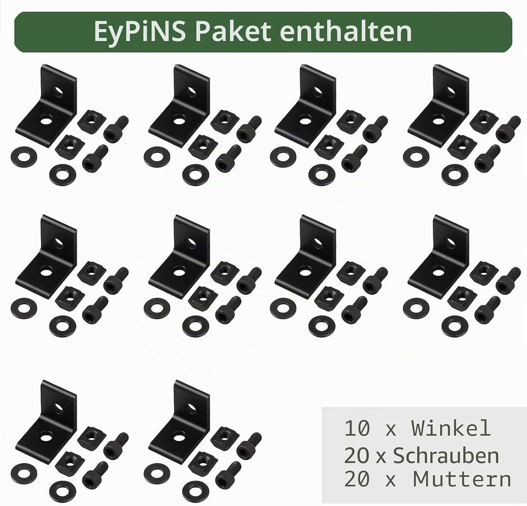 EYPINS 10 Stücke Winkelverbinder, Aluprofil 2020, 90 Grad Winkel Klammern L-Form Rechtwinklig Alumin