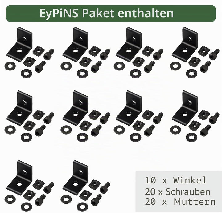 EYPINS 10 Stücke Winkelverbinder, Aluprofil 2020, 90 Grad Winkel Klammern L-Form Rechtwinklig Alumin
