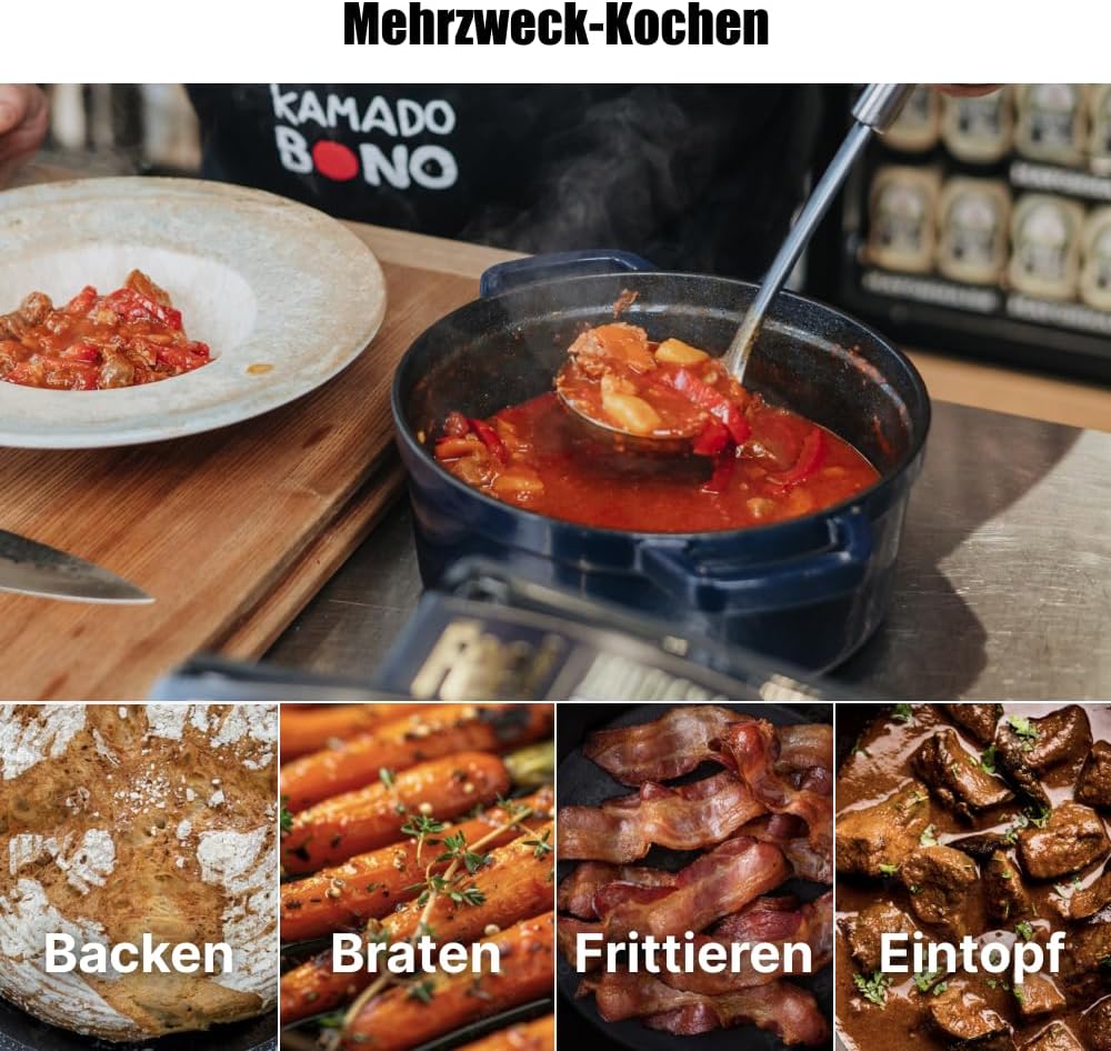 Schmortopf Gusseisen Topf - Emaillierter Gusseisentopf mit Deckel und breite Griffe für Küche, Backe
