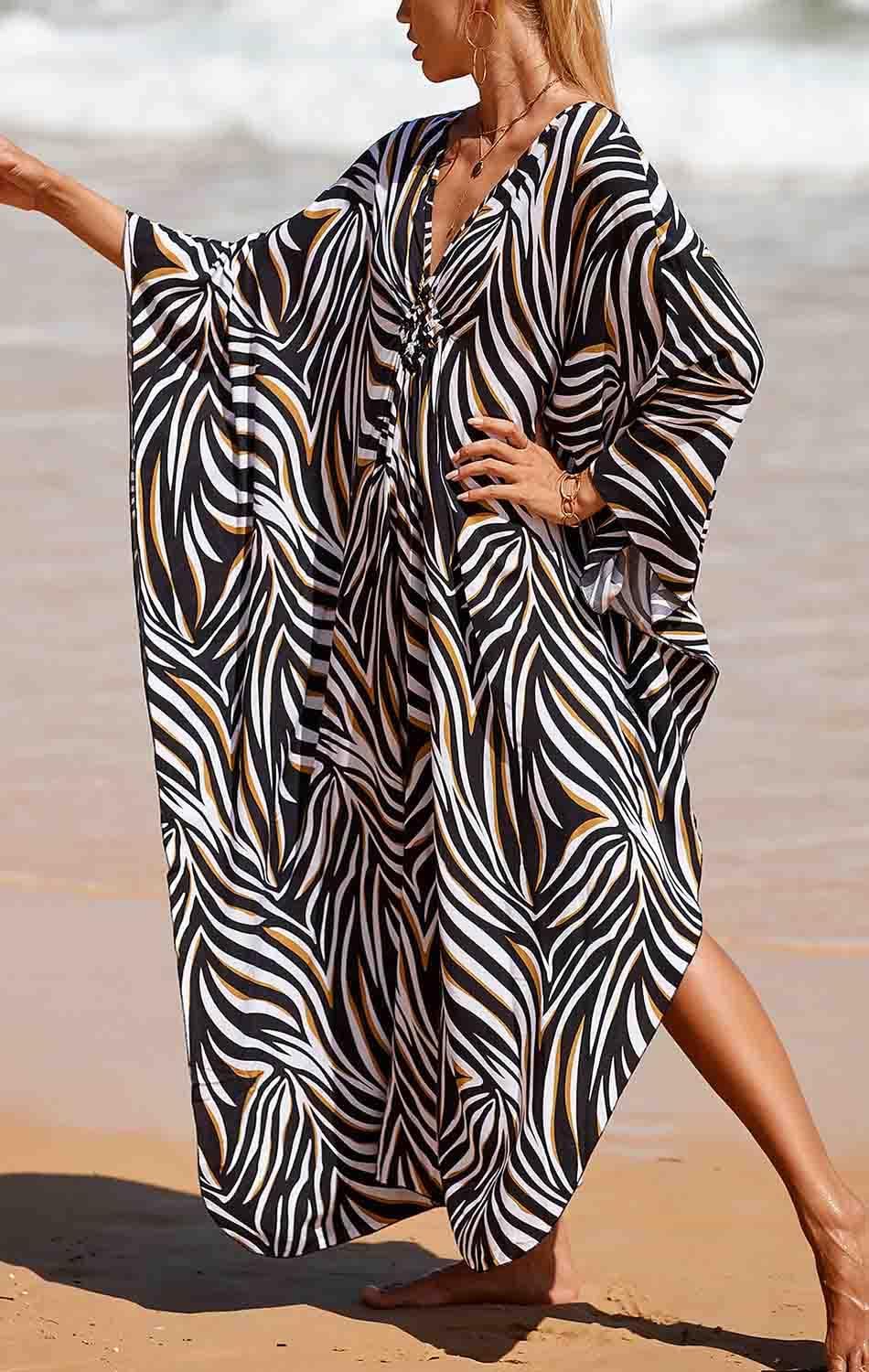 Damen Strandkleid Maxi Kaftan Lang Bikini Cover Up Sommekleid Maxi Kleid Freizeitkleid Nachtwäsche B