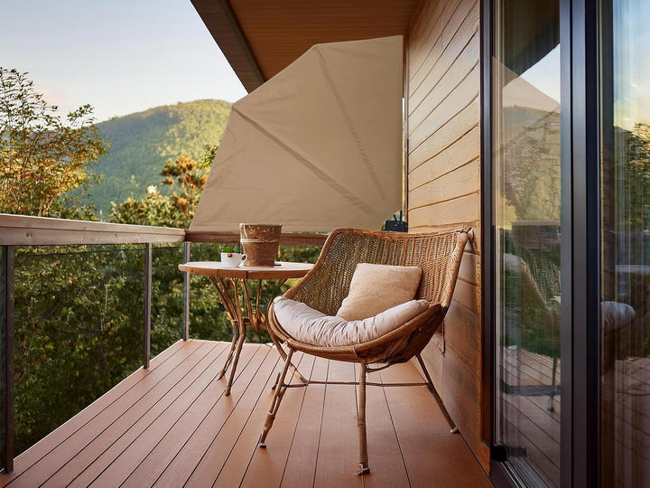 QUICK STAR Balkonfächer 115 x 115 cm Beige, Easy Mount Wandplatte, Balkon Sichtschutz Fächer Blickdi