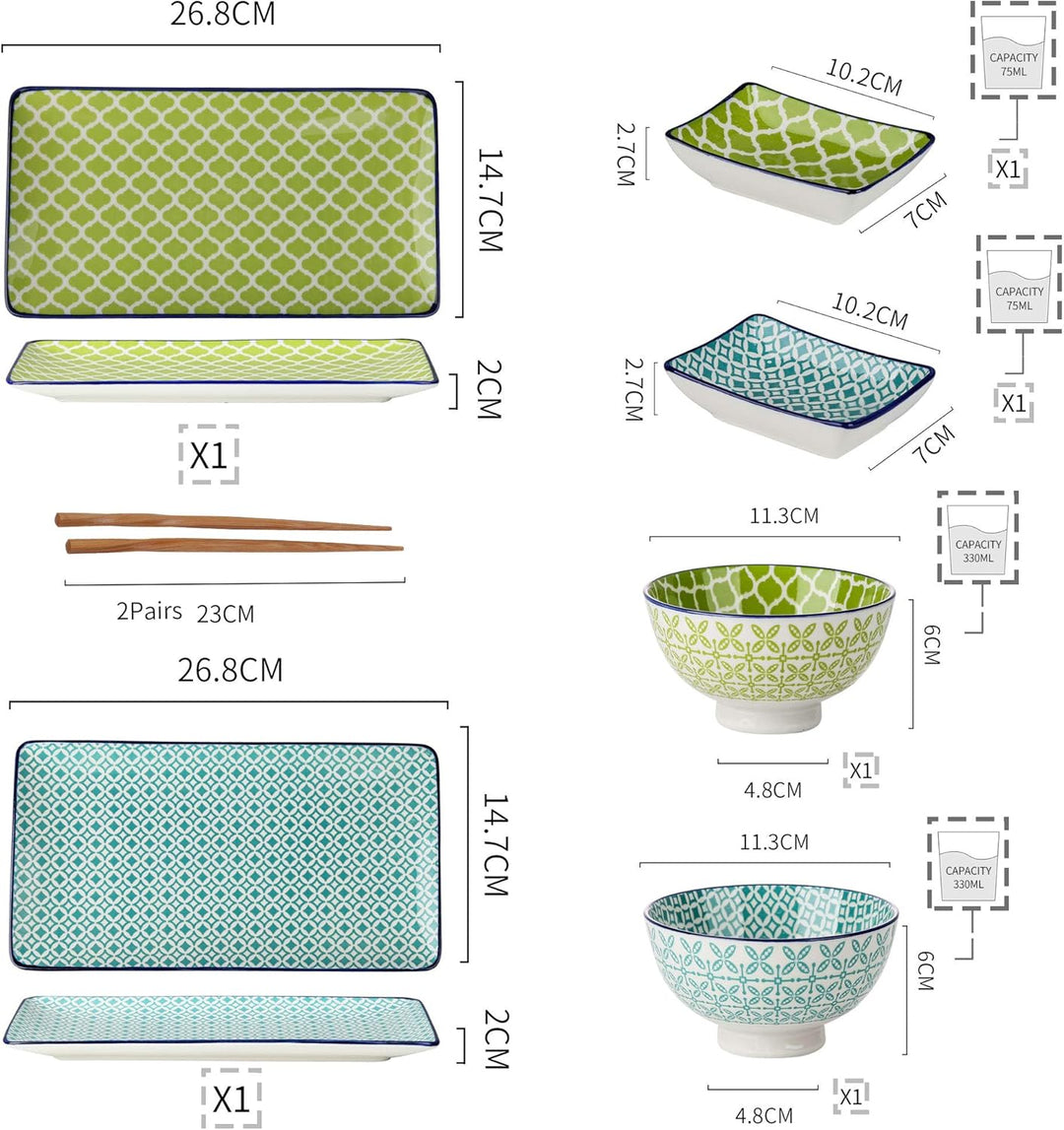 Sushi Set porzellan, vancasso MACARON japanische Ess Service, 8-teilig Geschirr-Set für 2 Personen B