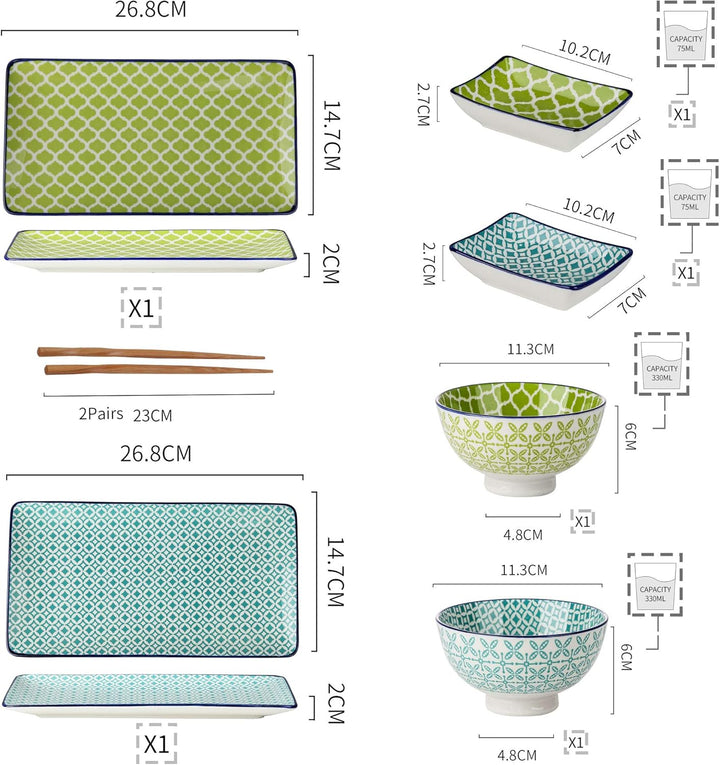 Sushi Set porzellan, vancasso MACARON japanische Ess Service, 8-teilig Geschirr-Set für 2 Personen B