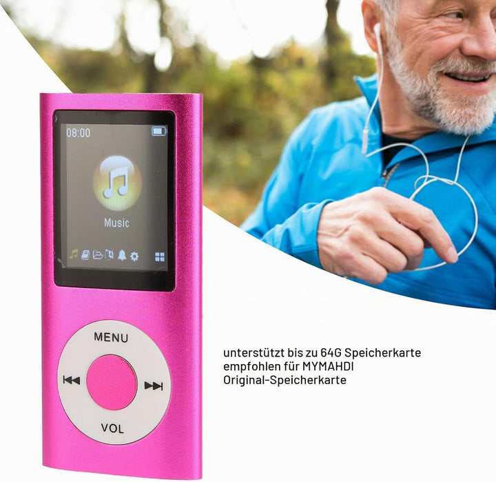 Bewinner MP3-Player/MP4-Player, Bluetooth-MP4-Musik-Player Unterstützt Bis zu 64 GB TF-Karte, 1,8-Zo