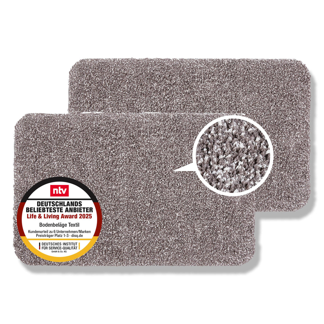 Schmutzfangmatte innen waschbar 2er Set 40x60 cm – Sauberlaufmatte grau 100% Baumwolle Türmatte - En