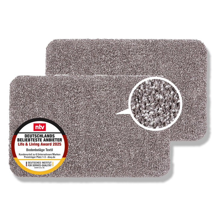 Schmutzfangmatte innen waschbar 2er Set 40x60 cm – Sauberlaufmatte grau 100% Baumwolle Türmatte - En