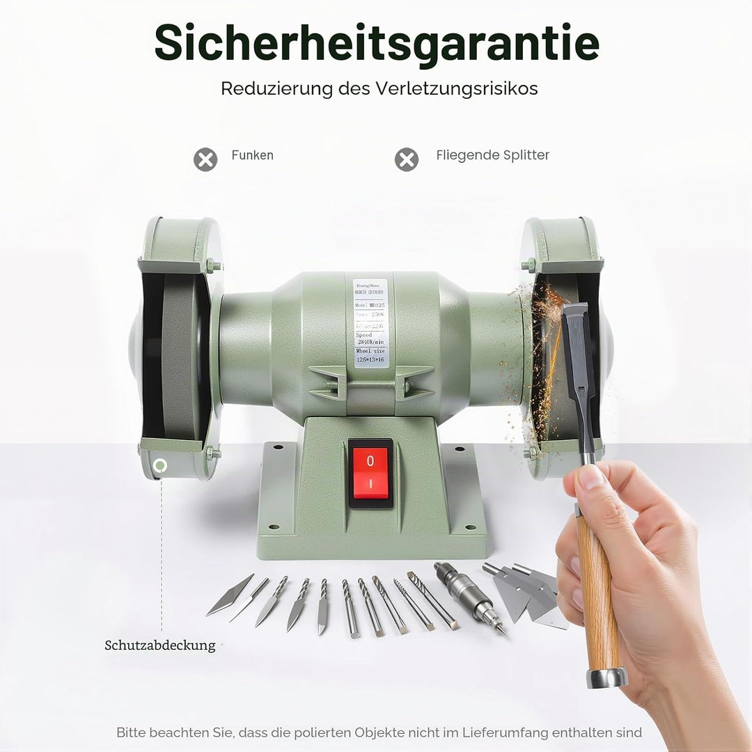 Poliermaschine 250W mit 2 Polierscheiben Ø 125mm, 2800rpm, Doppelschleifer, Tischpolierer Poliermasc