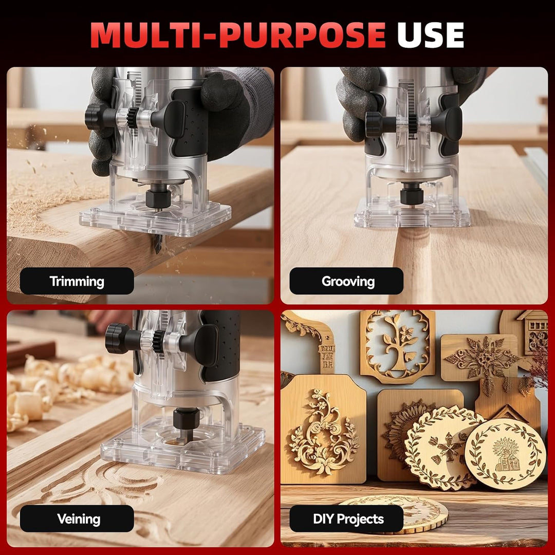 Elektrische Palm Router Tool 800W, Variable 6 Geschwindigkeiten Trim Router Max 33000R/MIN, Holz Rou