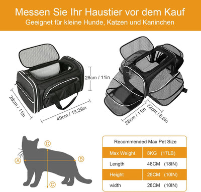 Estarer Hundetasche grosse Haustiertasche für Katze und Kleine Hunde im Auto, Fugzeug oder in der Ba