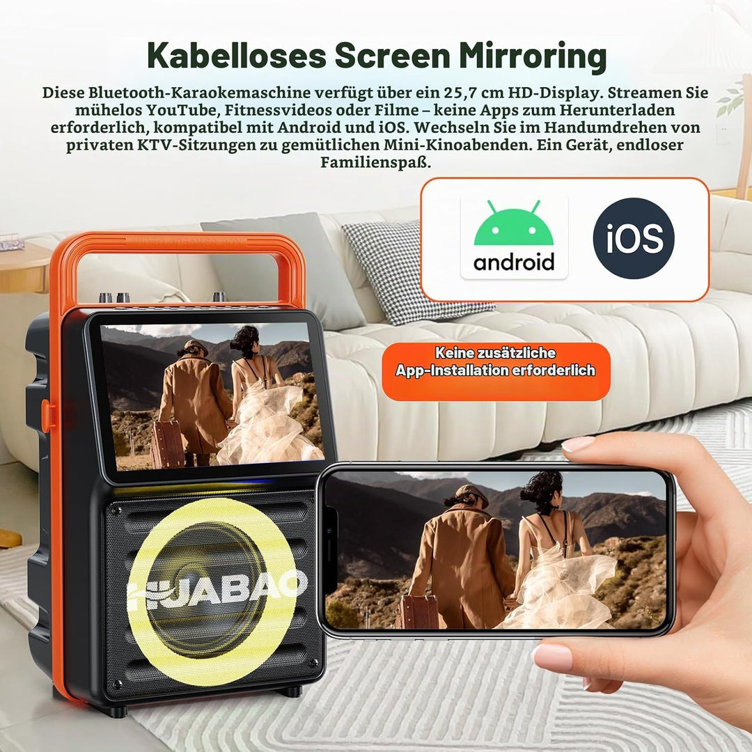 Karaoke-Maschine mit integriertem 10,1-Zoll-Bildschirm, Bluetooth-Lautsprecher mit Liedtextanzeige,