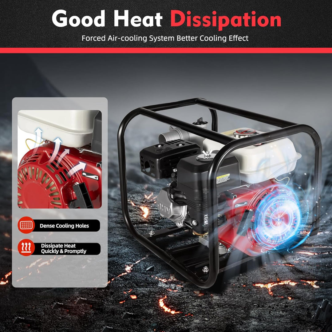 Tagtuell 6,5PS Wasserpumpe, Gartenpumpe, Benzin Pumpe mit 212cc Motor und 7m Ansaughöhe, Seilzugstar