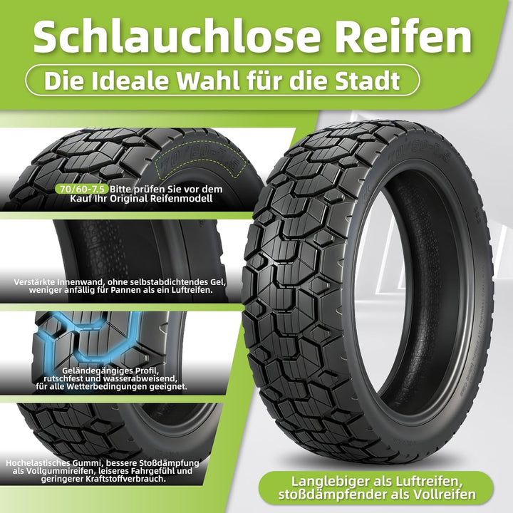 70/60-7,5 Ersatzreifen für Segway Ninebot ZT3 / ZT3 Pro Elektroroller 11 Zoll Reifen Tubeless Schlau