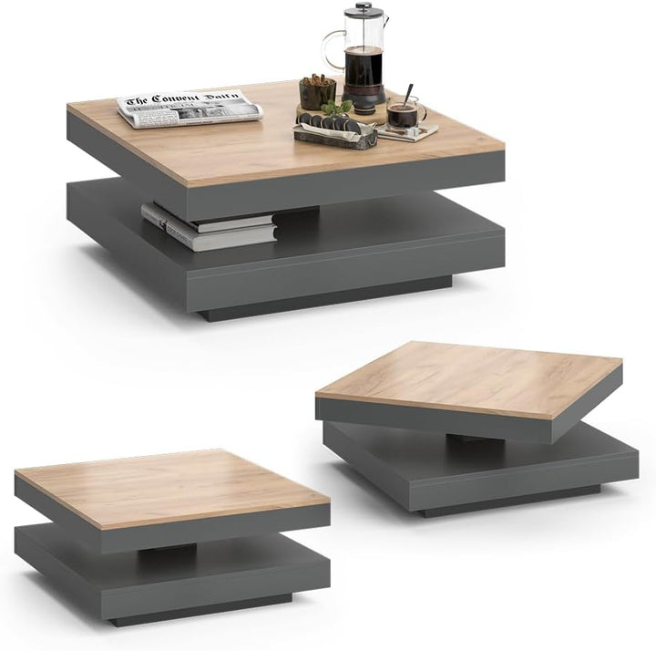 Vicco Couchtisch Elias 360° drehbar 70 x 70 x 34 cm Wohnzimmertisch Tisch (Anthrazit/Goldkraft)