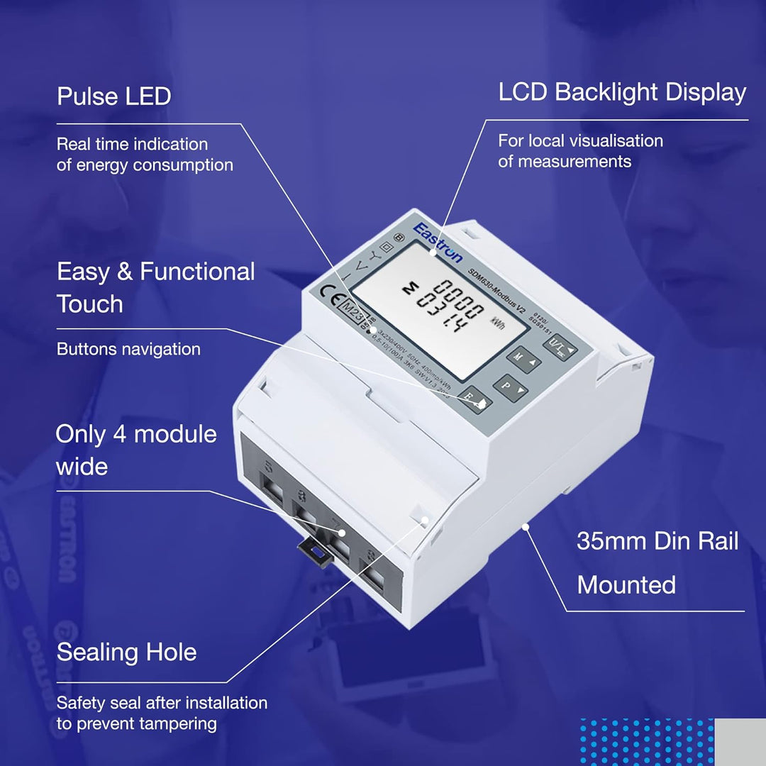 SDM630 Modbus v2 Drei-Phasen-Elektro-Energiezähler, 100 Ampere kWh DIN-Schienen-Leistungsmesser, Pul