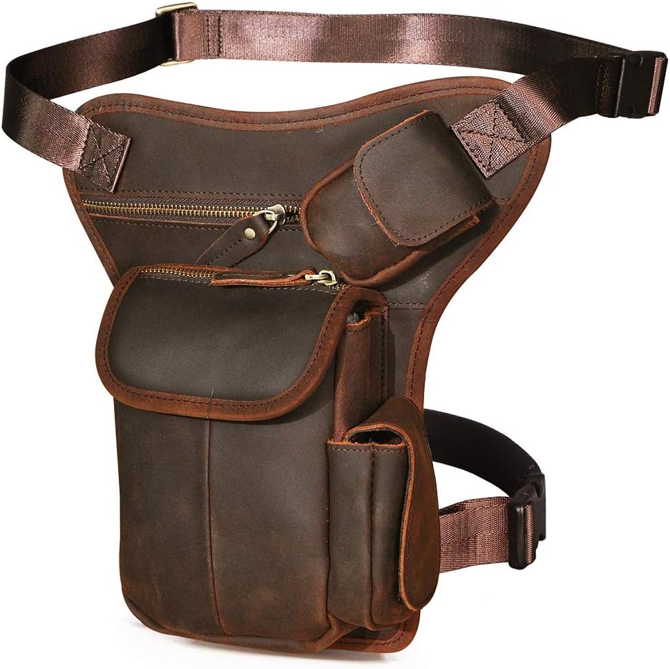 Le'aokuu Herren Echtes Leder Tasche Beinbeutel Beintasche Aussenbeintasche Hüfttasche Drop Leg Thigh