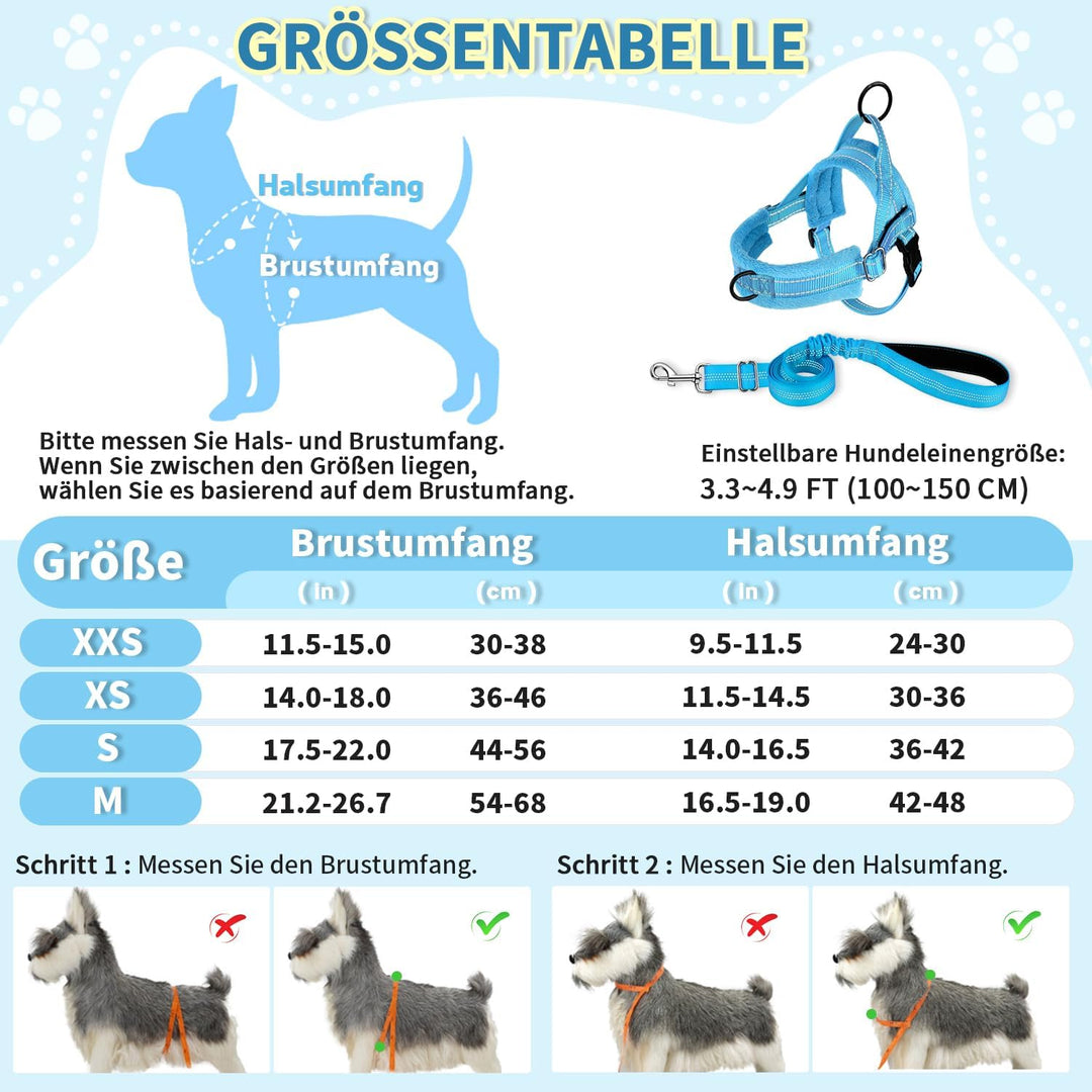 Eyein Hundegeschirr mit Leine für mittelgrosse Kleine Hunde, Weich gepolsterter No-Pull Brustgeschir