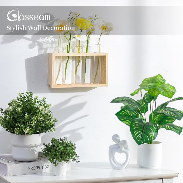 Modern Blumenvase Kleine Vasen Deko Set Vintage Glas Reagenzgläser Für Blumen Mit Ständer Holz Propa