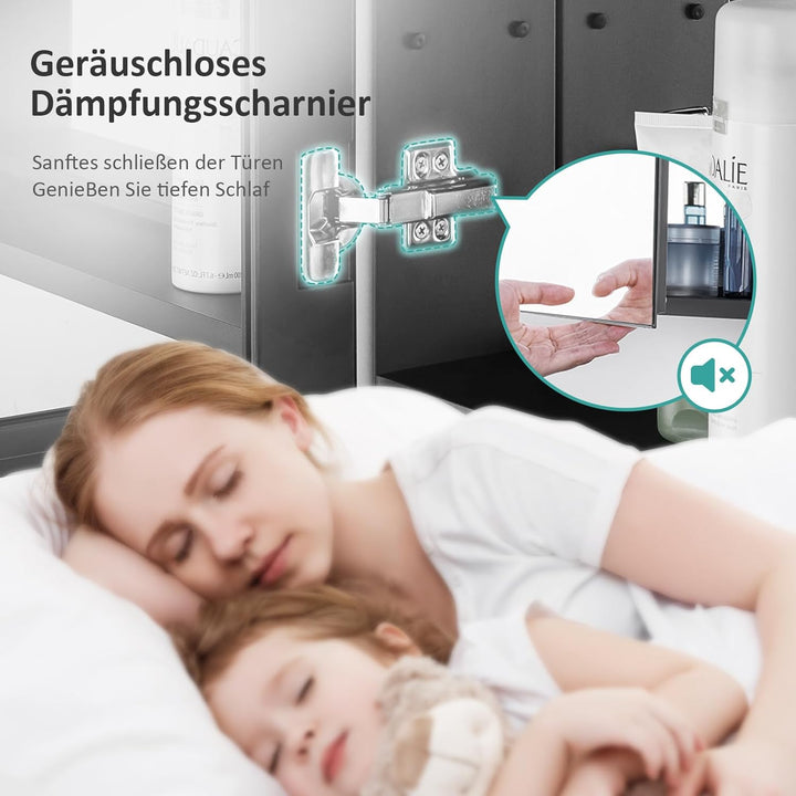 EMKE Spiegelschrank mit Innenspiegel, schwarzer Badezimmerspiegelschrank, Aluminium-Spiegelschränke