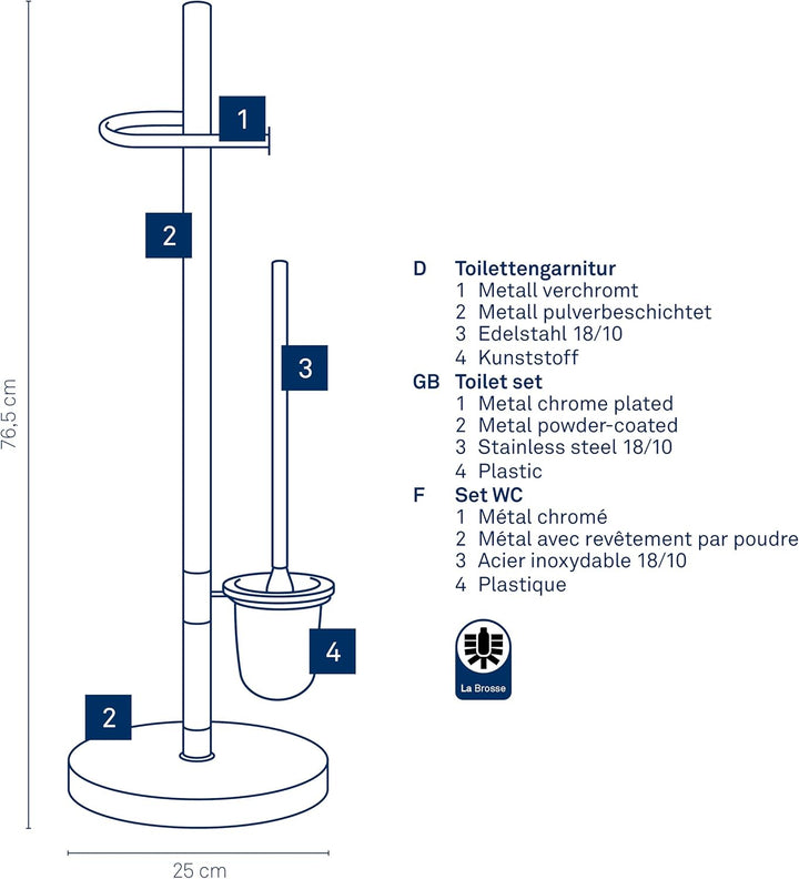 Kela 22231 WC-Bürstentopf und Papierhalterung, Toilettengarnitur, Metall, 76,5cm, Sinerio, Anthrazit