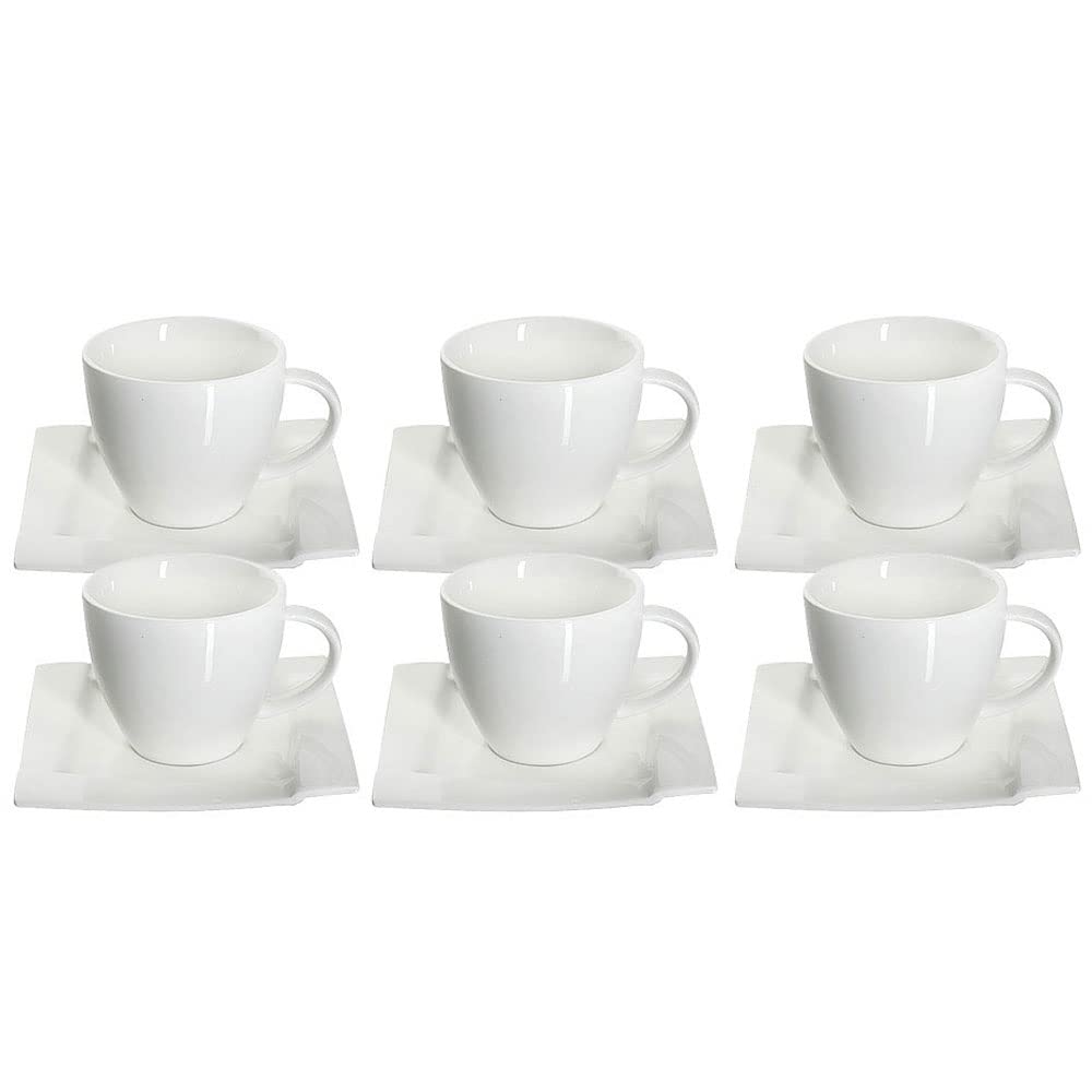 AMBITION Kaffeeservice Kaffee Set Porzellan Eckig Weiss Tassen Untertasse Kubiko 12 Tlg.