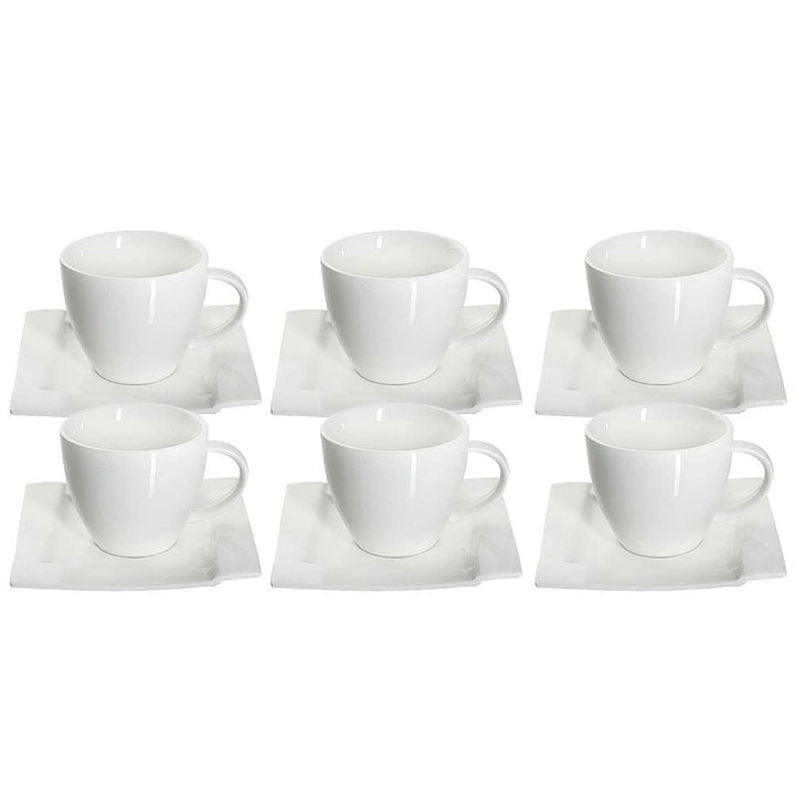 AMBITION Kaffeeservice Kaffee Set Porzellan Eckig Weiss Tassen Untertasse Kubiko 12 Tlg.