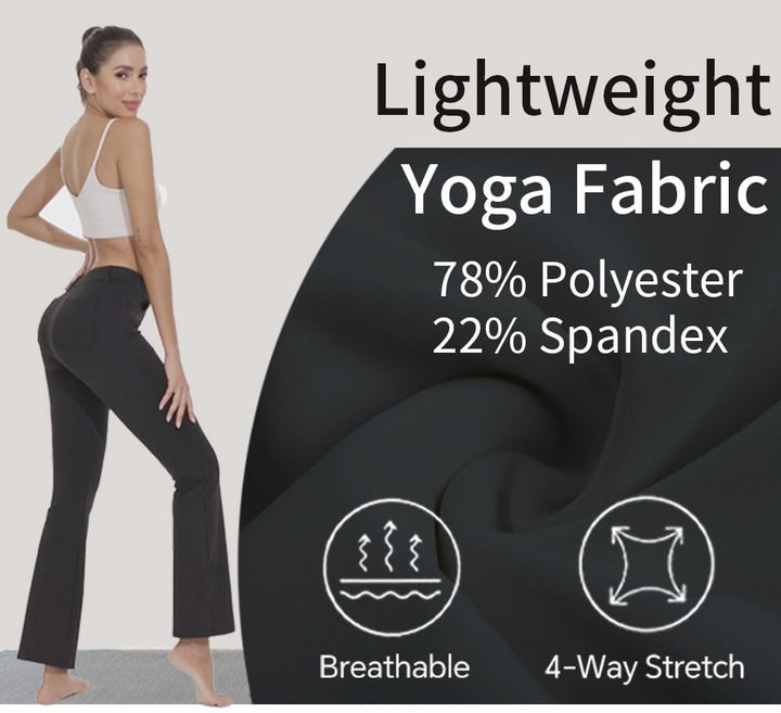 adorence Yoga Hose Damen: Elegante Hose Damen, Stretch Schlaghose Damen mit Hoher Taille, Taschen -
