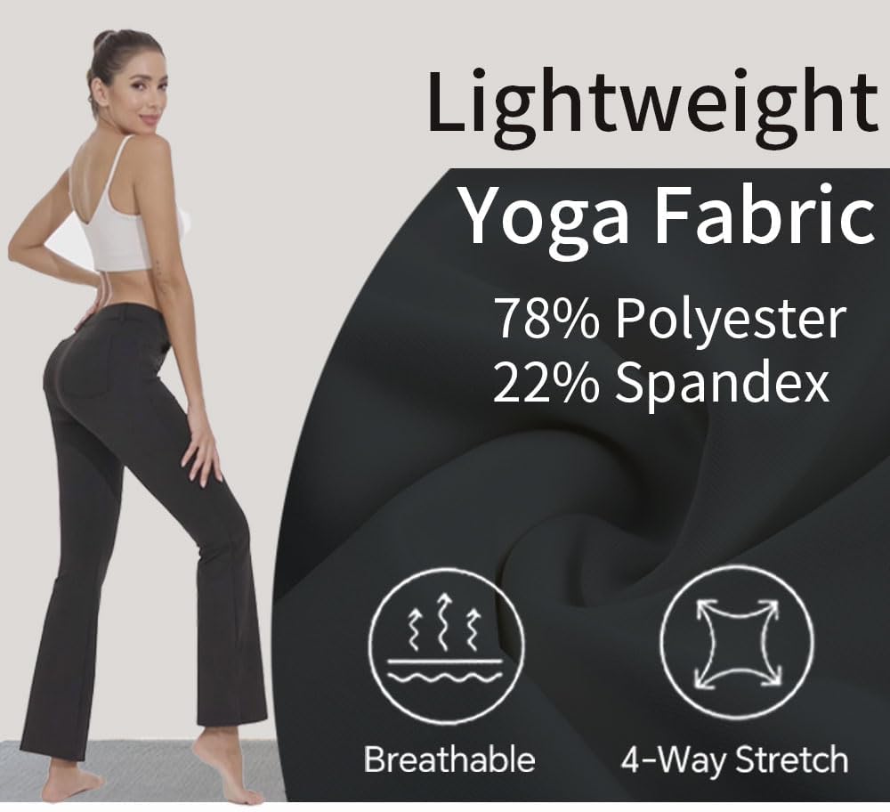 adorence Yoga Hose Damen: Elegante Hose Damen, Stretch Schlaghose Damen mit Hoher Taille, Taschen -