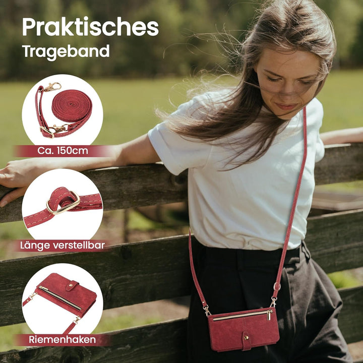 ZCDAYE Hülle für iPhone 16 mit Band Handykette, Leder iPhone 16 Handyhülle Handytasche mit Kartenfäc