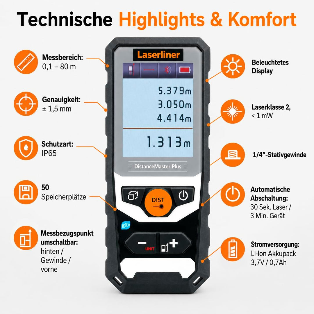 Laserliner Laser Entfernungsmesser, DistanceMaster DistanceMaster Plus 80, DistanceMaster Plus 80