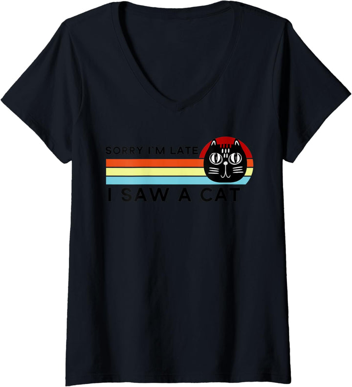 Damen funny black cat gift sorry I can't I have plans with my cat T-Shirt mit V-Ausschnitt