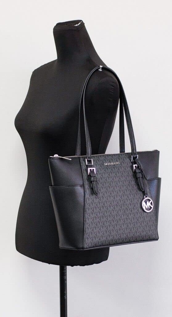 Michael Kors Charlotte Grosse Tragetasche mit Reissverschluss oben Black Sig, Black Sig
