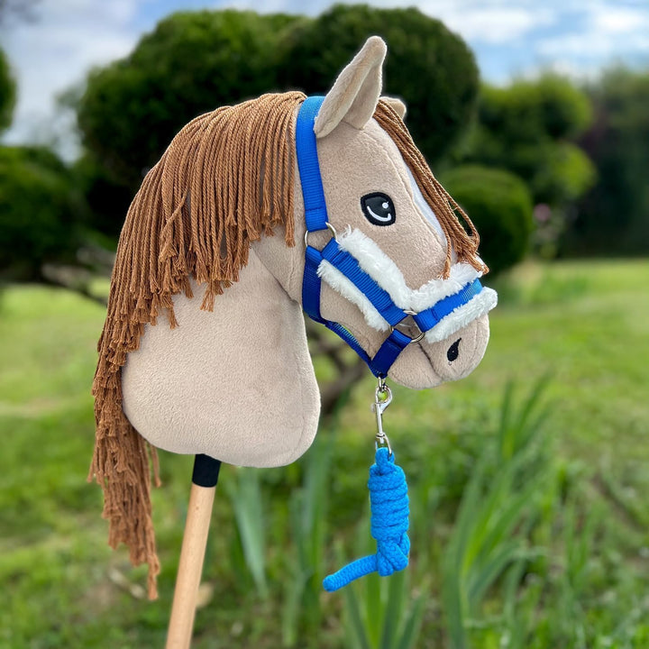 Hobby Horse Beige A3, Pferd, komplett mit Netz, Gebiss, Zügel, Halfter und blauer Insektenmütze, Pfe
