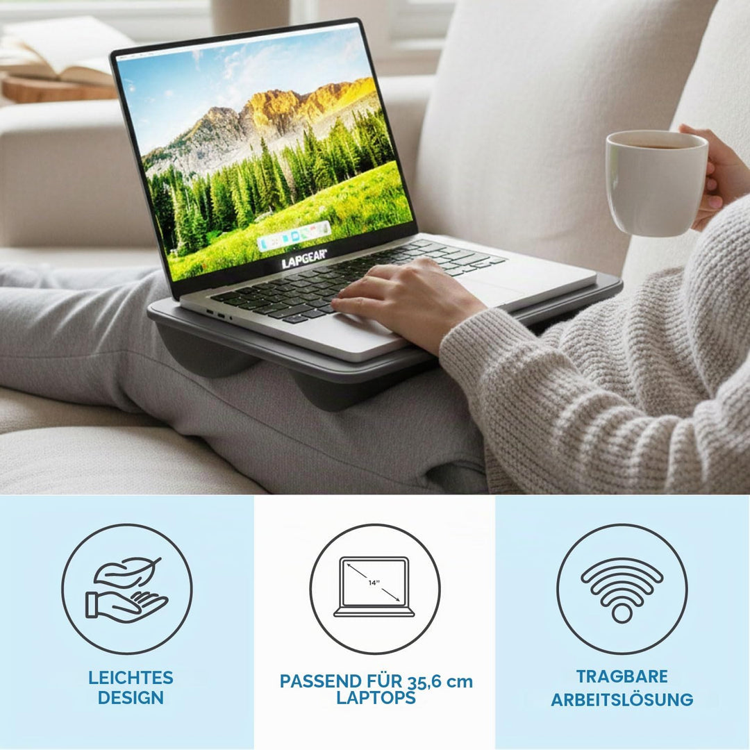 LAPGEAR 43105 Kompakter Schossschreibtisch, für Laptops bis zu 38,1 cm (15 Zoll), Anthrazit Single U