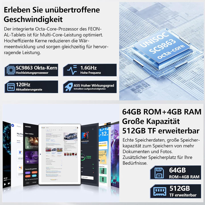 2024 Neueste Tablet 10 Zoll Android 13, 4G LTE Tablets Mit 2 SIM 1 SD, 3-in-1 Tablet Mit Tastatur Ma