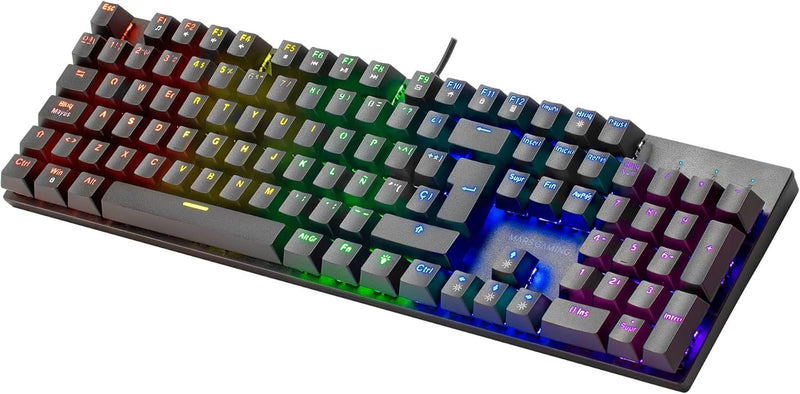 MARSGAMING MK422 Schwarz, Mechanische Gaming Tastatur RGB, Antighosting, Mechanischer Switch Blau, F