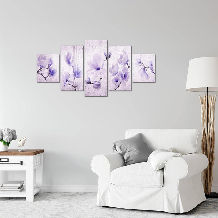 Runa Art Wandbilder Blumen Magnolien 5 Teilig Bild auf Vlies Leinwand Deko Wohnzimmer Vintage Beige