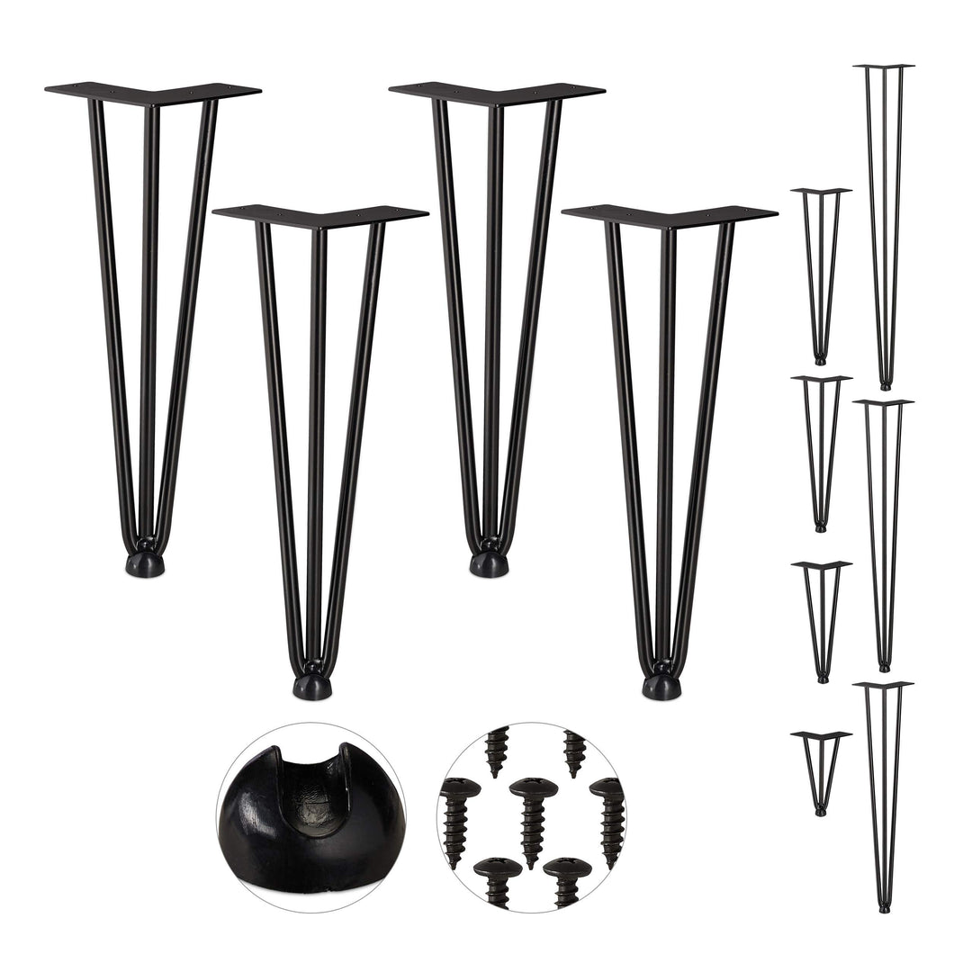 Relaxdays Hairpin Legs, 4er Set, 3 Streben, Metall, Haarnadel Tischbein für Hocker, Tisch & Schrank,