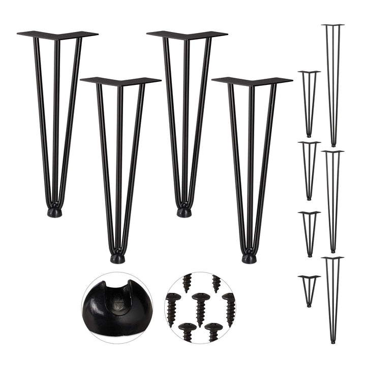 Relaxdays Hairpin Legs, 4er Set, 3 Streben, Metall, Haarnadel Tischbein für Hocker, Tisch & Schrank,
