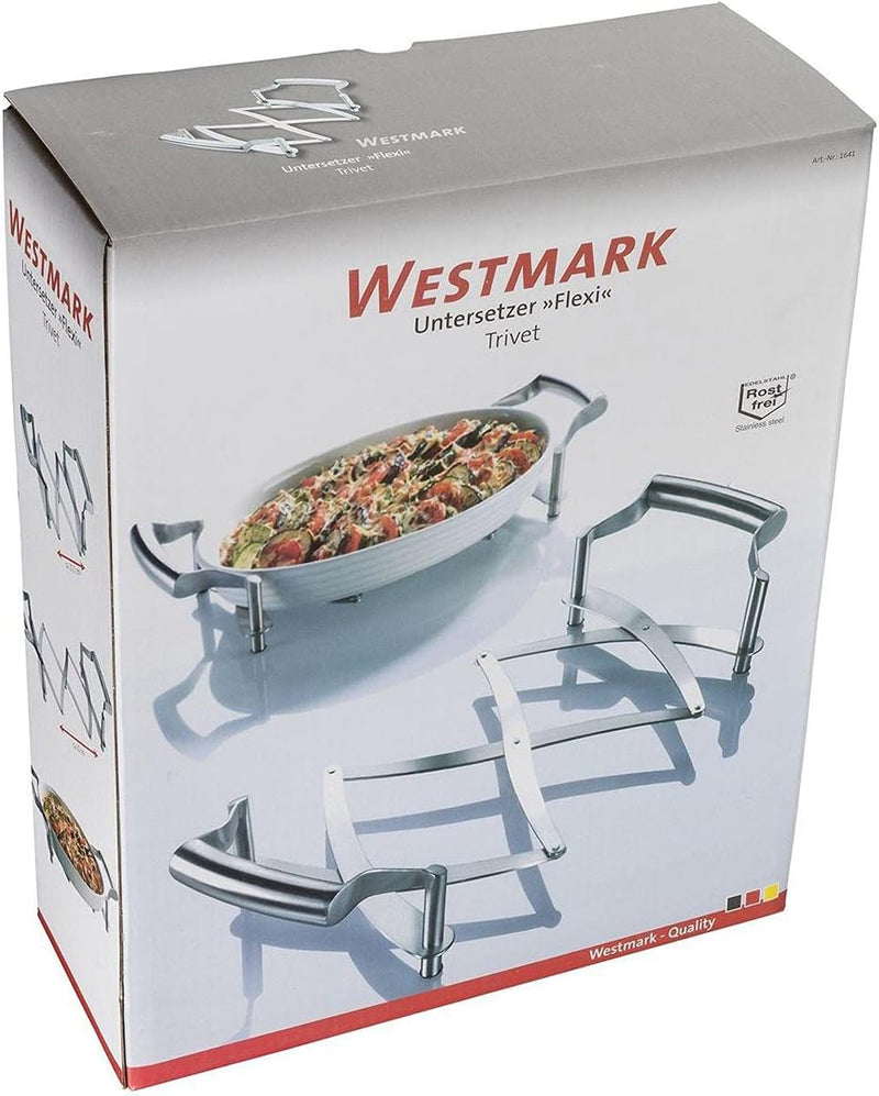 Westmark Ausziehbarer Topf-Untersetzer, Länge: 18 bis 42 cm, Rostfreier Edelstahl, Flexi, Farbe: Sil