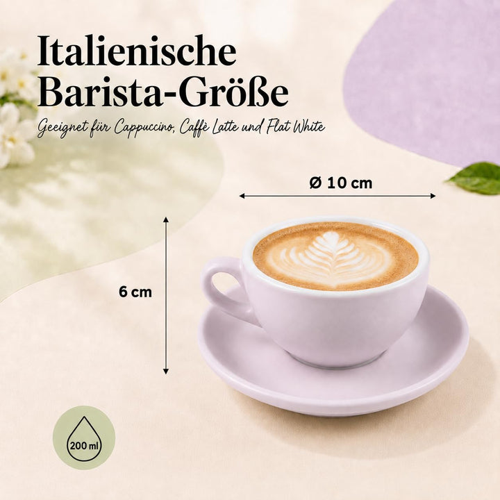 Cappuccino Tassen 4er Set, 200 ml, Bunt Matt, Dickwandig