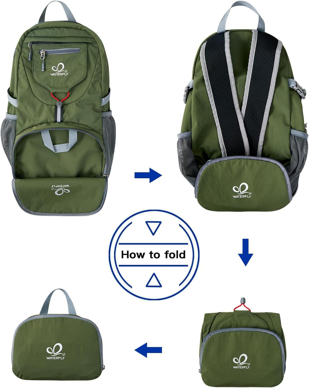 WATERFLY Ultraleicht Faltbar Klein Rucksack: 20L Leicht Packable Wanderrucksack Tagesrucksack Trekki