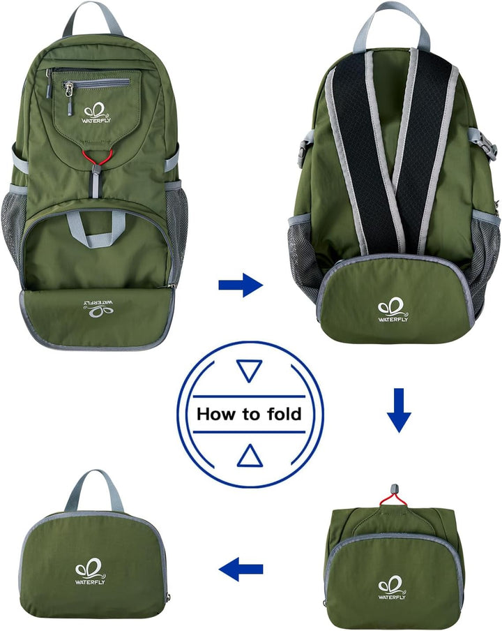 WATERFLY Ultraleicht Faltbar Klein Rucksack: 20L Leicht Packable Wanderrucksack Tagesrucksack Trekki