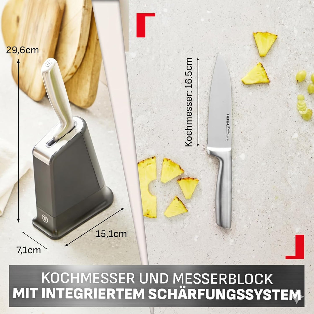 Tefal EverSharp Pro Kochmesser 20 cm mit selbstschärfendem Messerblock, patentierte Schärftechnologi