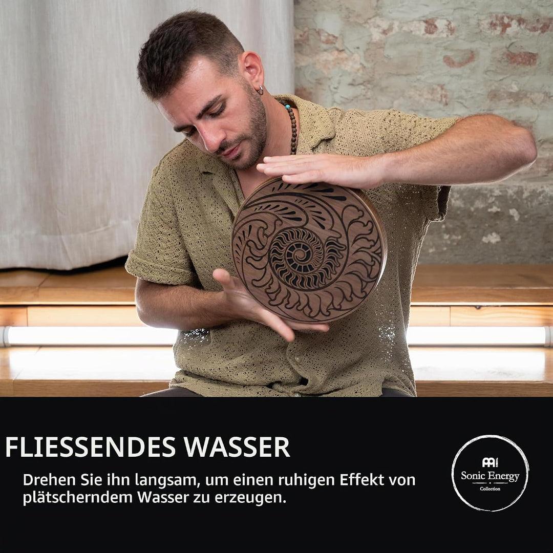 Sonic Energy 10 Zoll Rain Disk – Ozeanklang – Walnussholz mit Gravur – Für Therapie, Klangreise, Ent