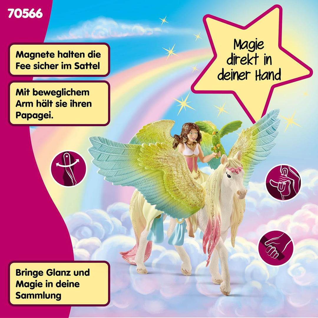 schleich BAYALA 70566 Fee Surah und Einhorn Glitzer Pegasus 3-Tlg Spielset - Einhorn mit Flügel und